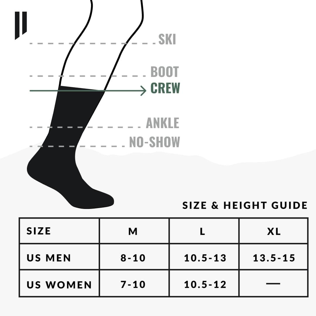 Hollow crew socks size guide
