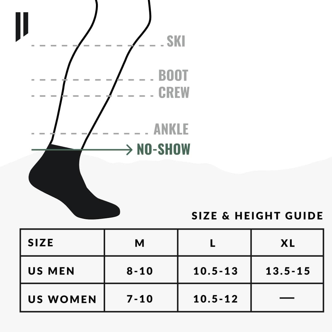 Hollow no show socks size guide